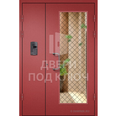 Подъездная дверь со стеклом и решеткой ДПК-13728